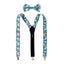 Men's Floral Cotton Suspenders and Bow Tie Set, Teal (Color F69)