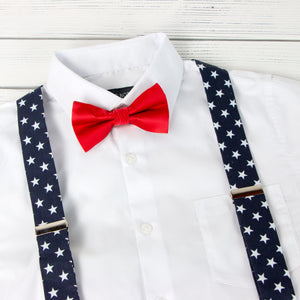 Men's Floral Cotton Suspenders and Bow Tie Set, Stars