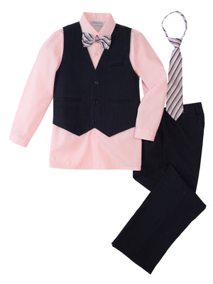 Boys' Light Pink 5-Piece Pinstripe Vest Set with Necktie & Bowtie