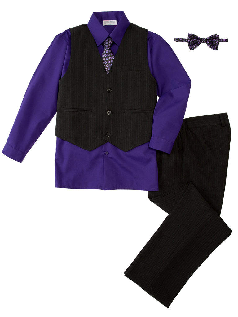 Boys' Purple 5-Piece Pinstripe Vest Set with Necktie & Bowtie