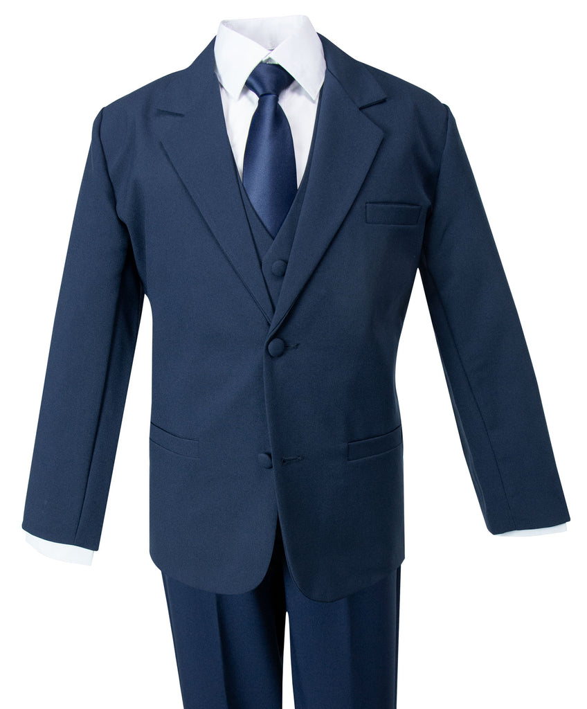 boys' navy blue classic fit five-piece dress suit set