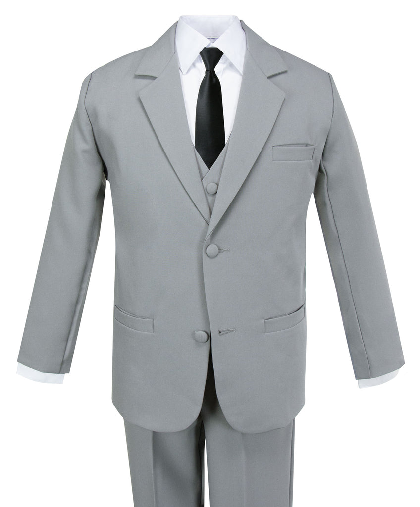 boys' grey classic fit five-piece dress suit set