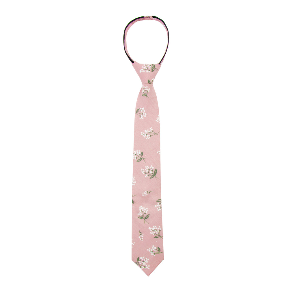 Boys' Cotton Floral Skinny Zipper Tie, Blush Pink (Color F13)