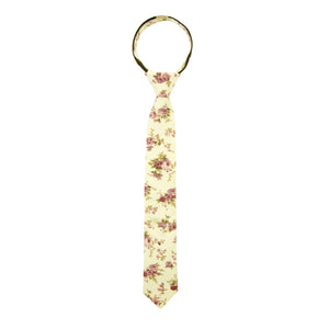 Boys' Cotton Floral Skinny Zipper Tie, Yellow (Color F15)