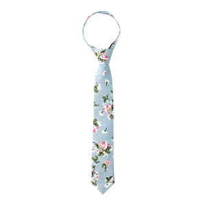 Boys' Cotton Floral Skinny Zipper Tie, Light Blue (Color F19)