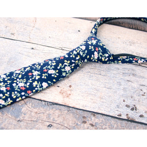 Boys' Cotton Floral Skinny Zipper Tie, Navy (Color F21)