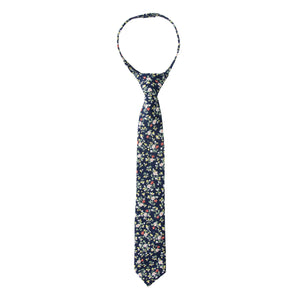 Boys' Cotton Floral Skinny Zipper Tie, Navy (Color F21)