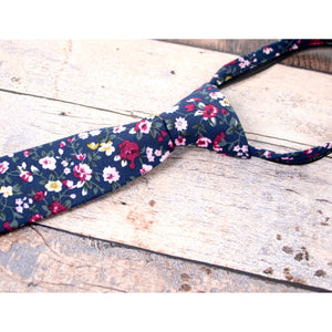 Boys' Cotton Floral Skinny Zipper Tie, Navy (Color F23)