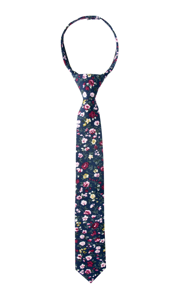 Boys' White Cotton Blend Dress Shirt and Skinny Floral Necktie (Color F23)
