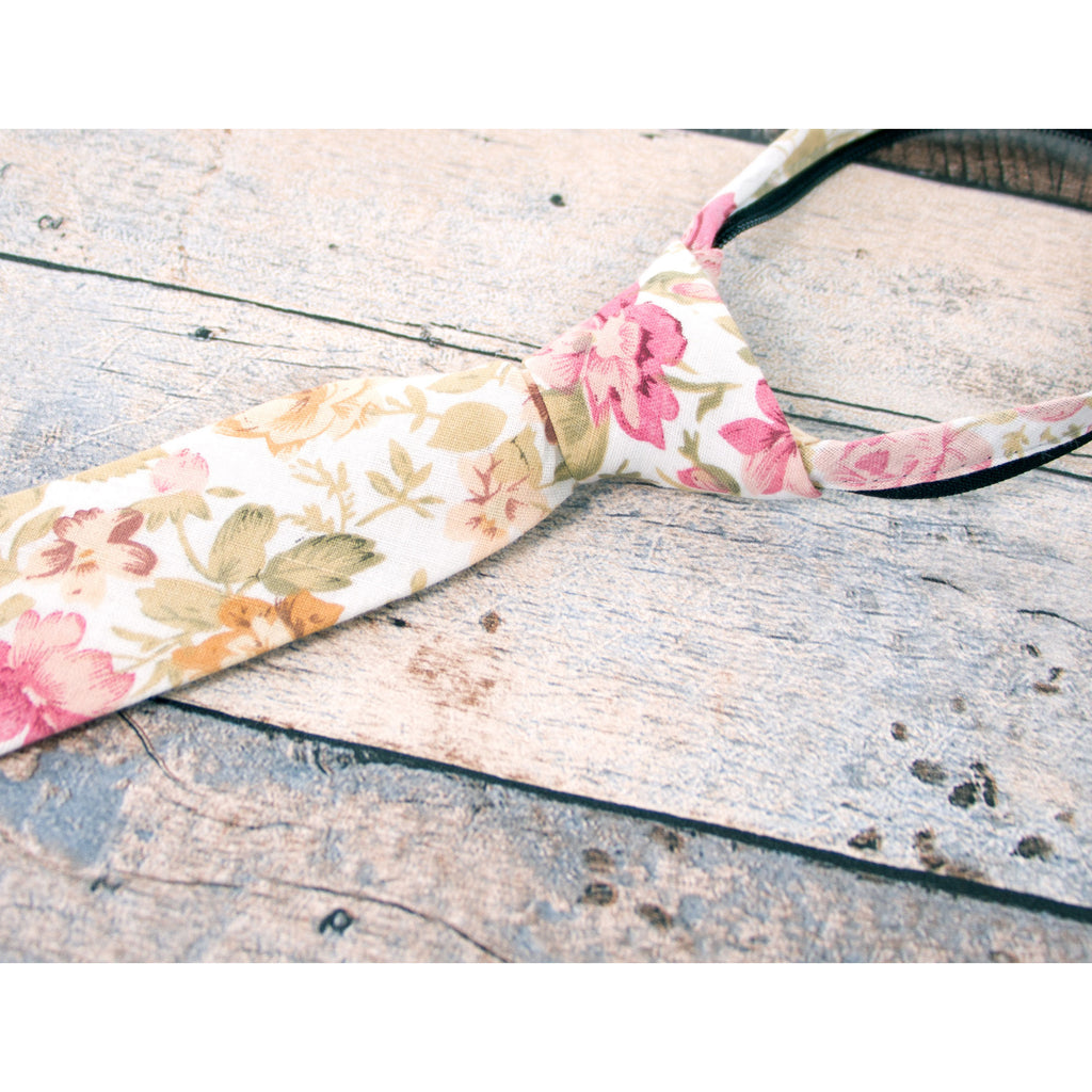 Boys' Cotton Floral Skinny Zipper Tie, Peach (Color F25)