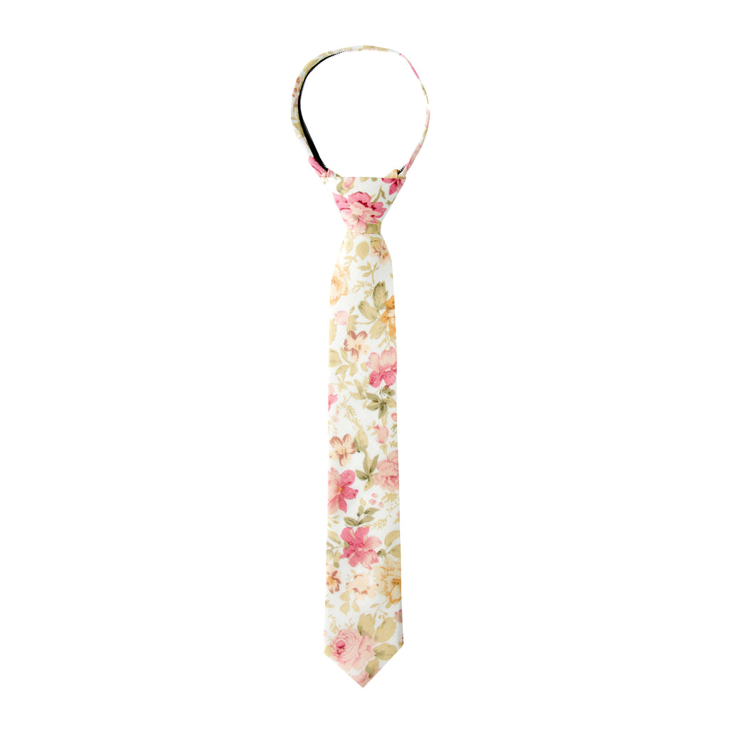Boys' Cotton Floral Skinny Zipper Tie, Peach (Color F25)