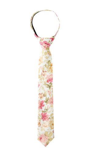 Boys' Yellow Cotton Blend Dress Shirt and Skinny Floral Cotton Necktie Set (Color F25)