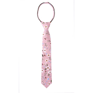 Boys' Cotton Floral Skinny Zipper Tie, Light Pink (Color F29)