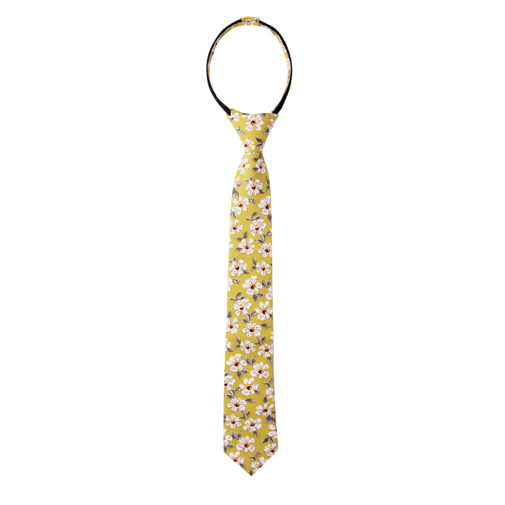 Boys' Cotton Floral Skinny Zipper Tie, Mustard (Color F32)