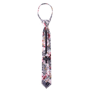 Boys' Cotton Floral Skinny Zipper Tie, Black/Pink (Color F34)