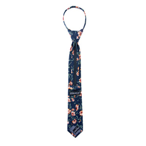 Boys' Cotton Floral Skinny Zipper Tie, Navy/Orange (Color F35)
