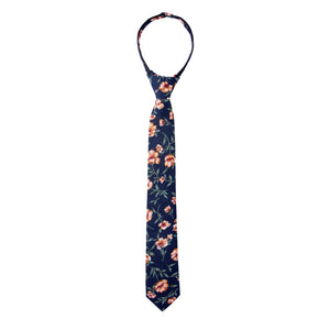Boys' Cotton Floral Skinny Zipper Tie, Navy/Orange (Color F35)