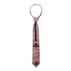 Boys' Cotton Floral Skinny Zipper Tie, Brown (Color F39)