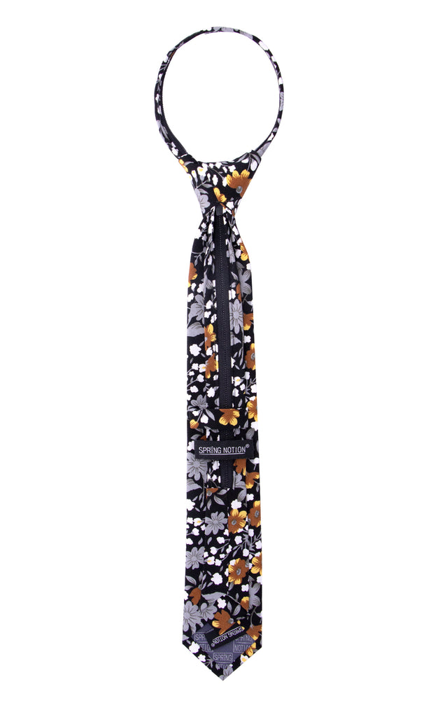 Boys' Black Cotton Blend Dress Shirt and Skinny Floral Cotton Necktie Set (Color F41)