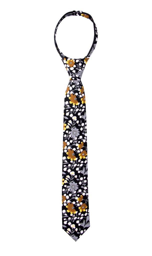 Boys' Black Cotton Blend Dress Shirt and Skinny Floral Cotton Necktie Set (Color F41)