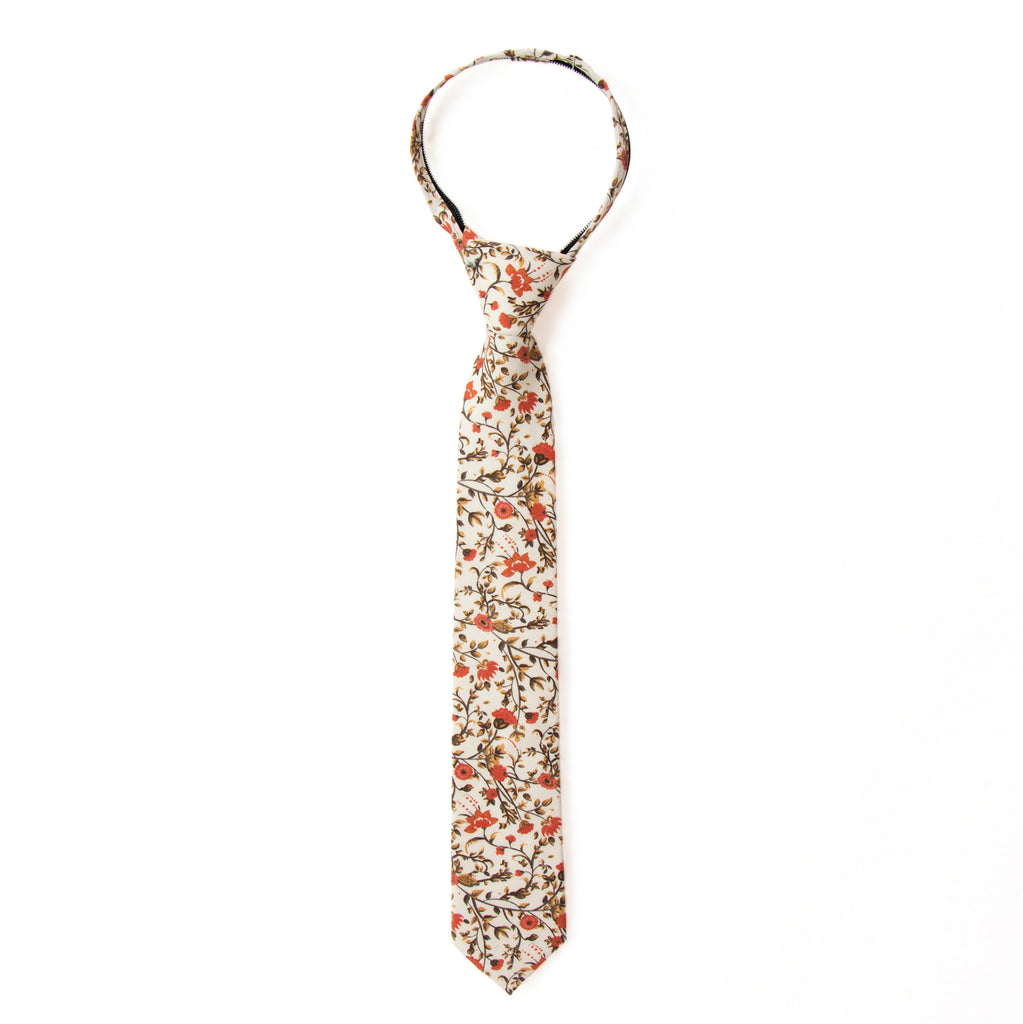 Boys' Cotton Floral Skinny Zipper Tie, Rust (Color F43)