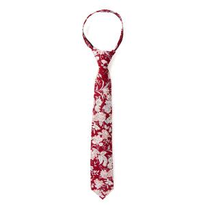 Boys' Cotton Floral Skinny Zipper Tie, Apple Red (Color F45)