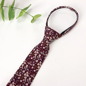 Boys' Cotton Floral Skinny Zipper Tie, Wine (Color F47)