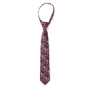 Boys' Cotton Floral Skinny Zipper Tie, Wine (Color F47)