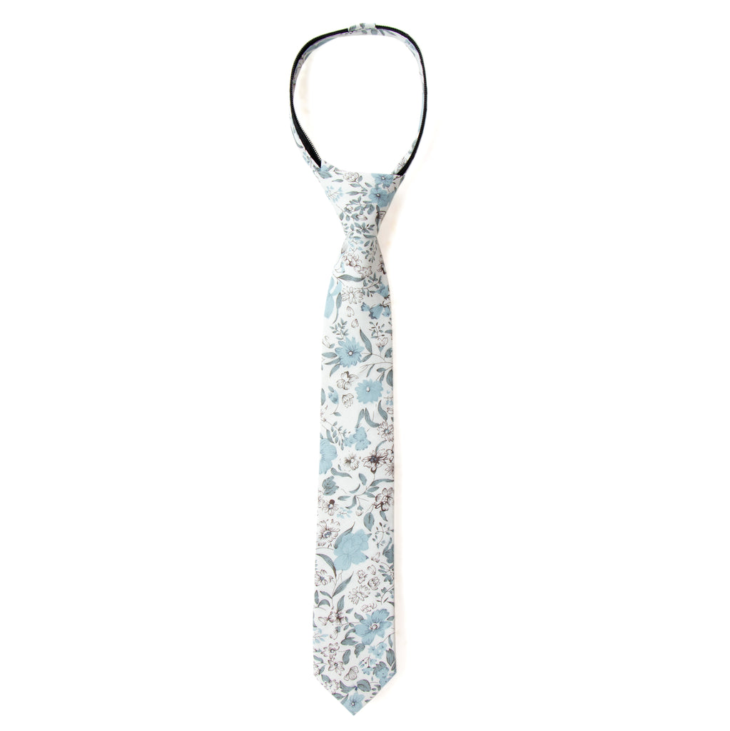 Boys' Cotton Floral Skinny Zipper Tie, Dusty Blue (Color F48)