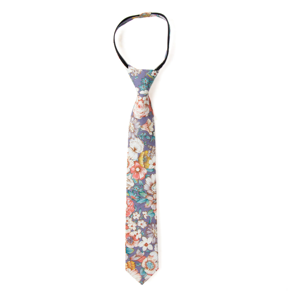 Boys' Cotton Floral Skinny Zipper Tie, Lavender Haze (Color F53)