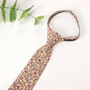Boys' Cotton Floral Skinny Zipper Tie, Rose Gold (Color F55)