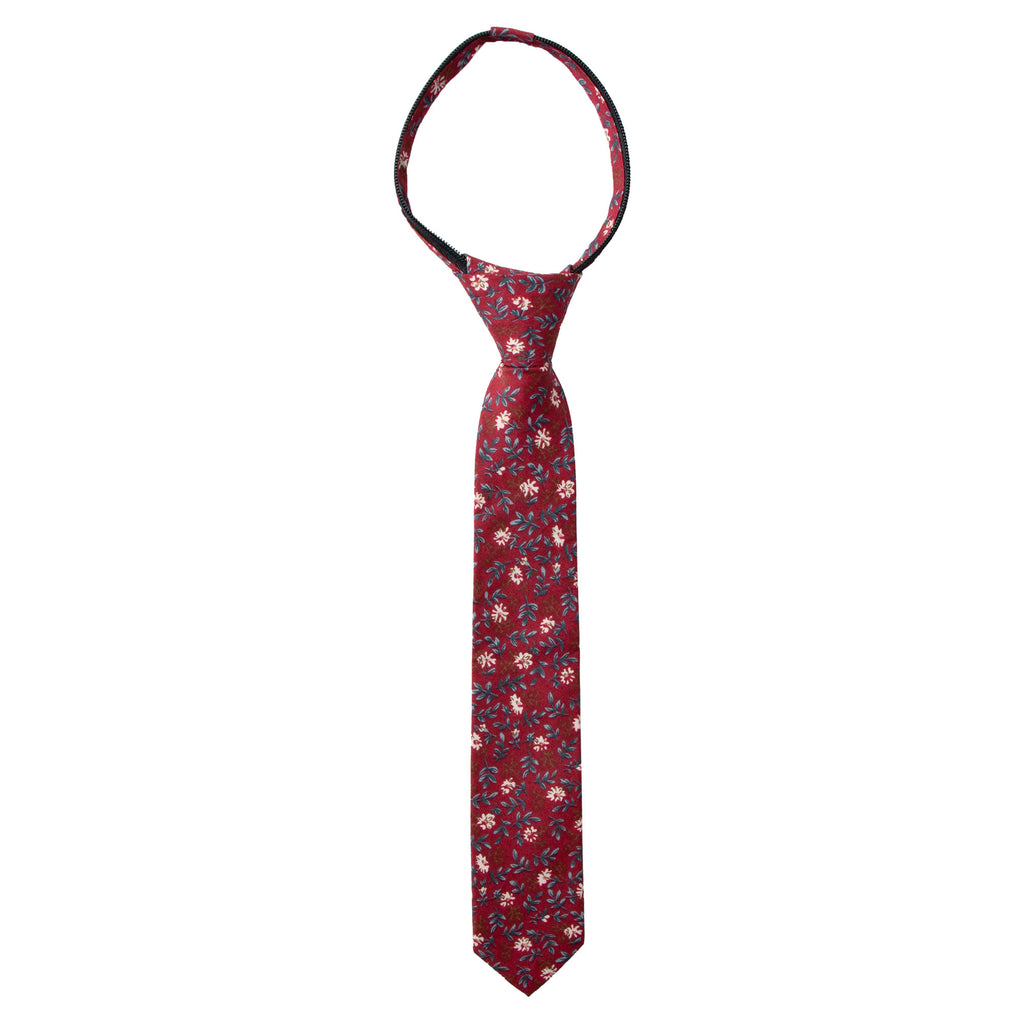 Boys' Cotton Floral Skinny Zipper Tie, Rust (Color F56)