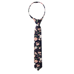 Boys' Cotton Floral Skinny Zipper Tie, Navy Blush Pink (Color F59)