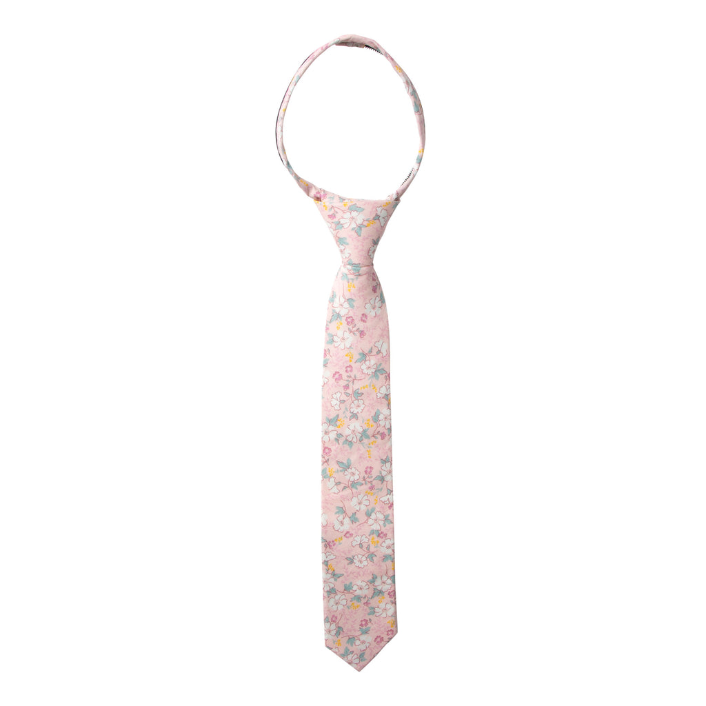 Boys' Cotton Floral Skinny Zipper Tie, Blush Pink (Color F60)