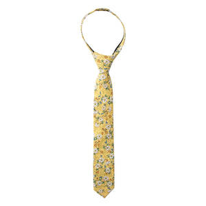 Boys' Cotton Floral Skinny Zipper Tie, Yellow (Color F61)