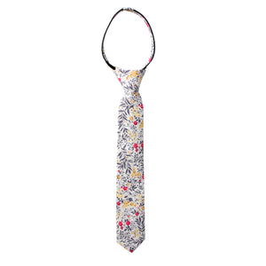 Boys' Cotton Floral Skinny Zipper Tie, Yellow Red Grey (Color F62)