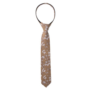 Boys' Cotton Floral Skinny Zipper Tie, Brown (Color F65)