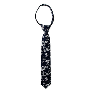 Boys' Cotton Floral Skinny Zipper Tie, Dark Navy (Color F66)