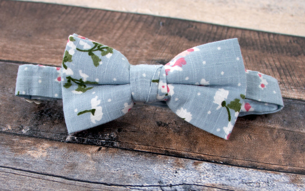 Boys' Cotton Floral Bow Tie, Light Blue (Color F19)