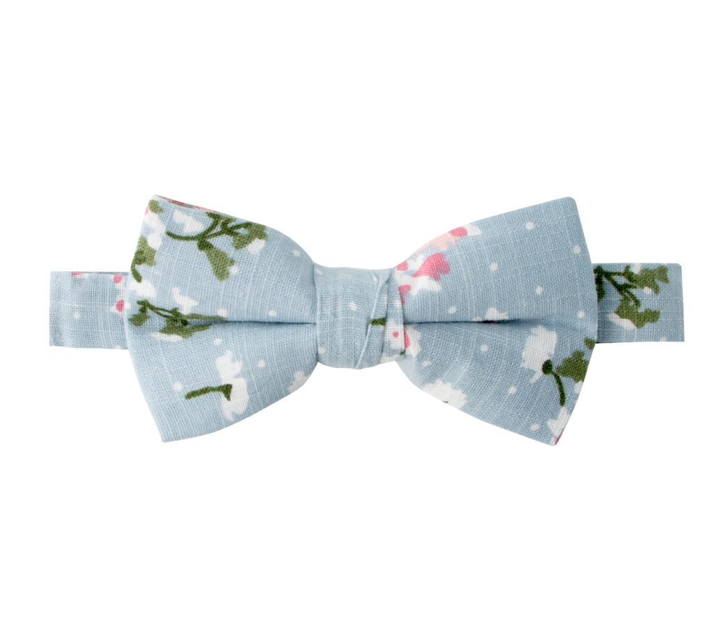 Boys' Cotton Floral Bow Tie, Light Blue (Color F19)