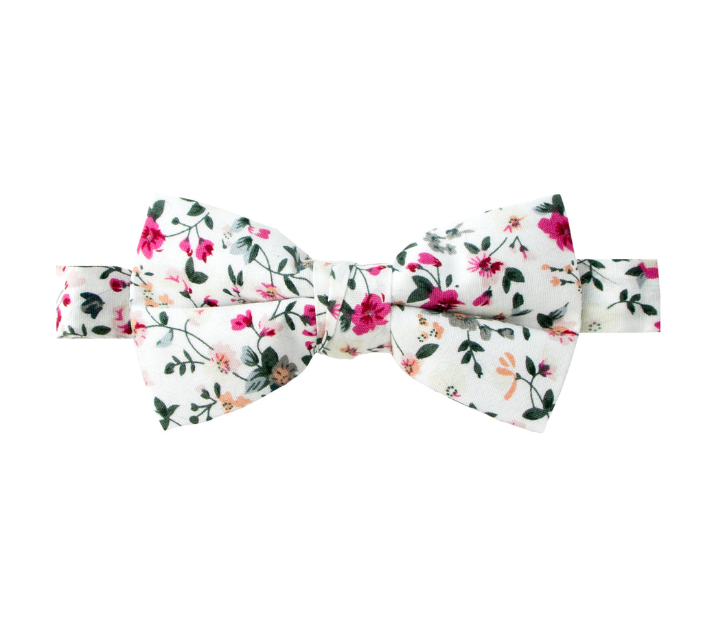 Boys' Cotton Floral Bow Tie, White (Color F22)