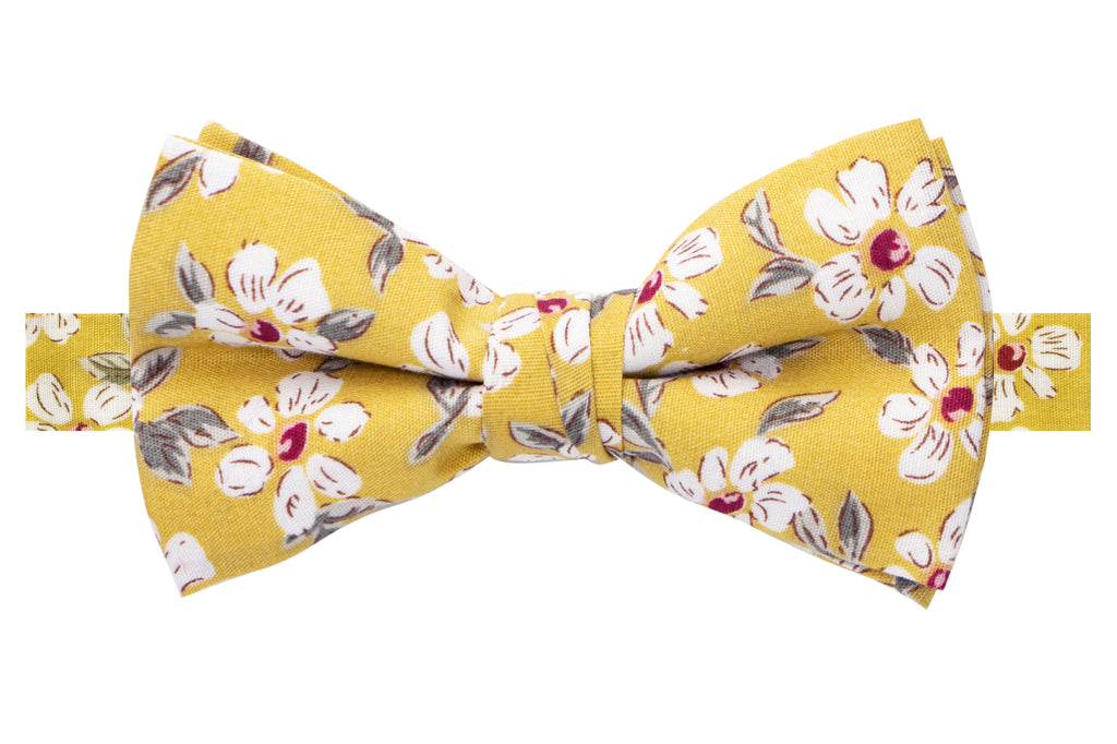 Boys' Cotton Floral Bow Tie, Mustard (Color F32)