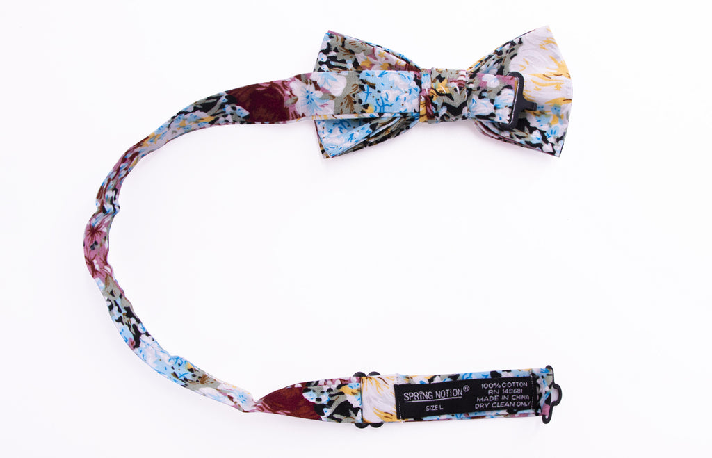 Boys' Cotton Floral Bow Tie, Black/Mauve (Color F36)
