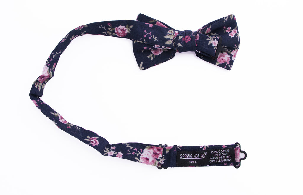Boys' Cotton Floral Bow Tie, Black/Pink (Color F38)