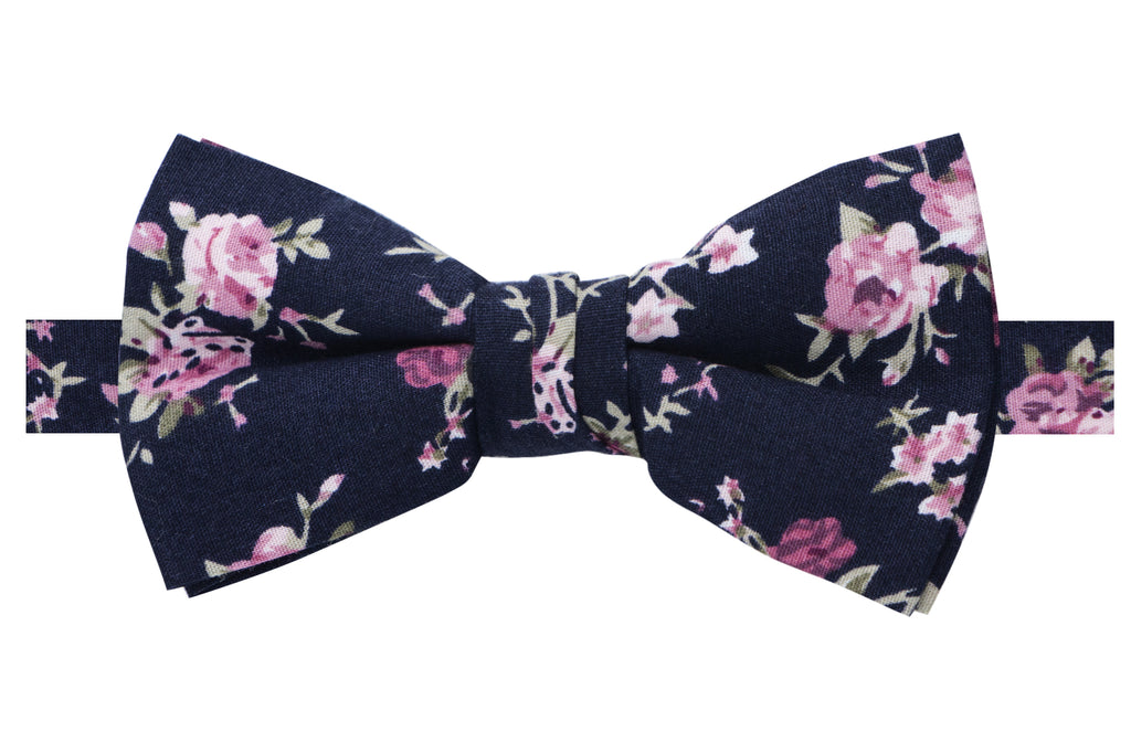 Boys' Cotton Floral Bow Tie, Black/Pink (Color F38)