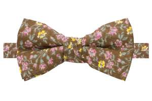 Boys' Cotton Floral Bow Tie, Brown (Color F39)