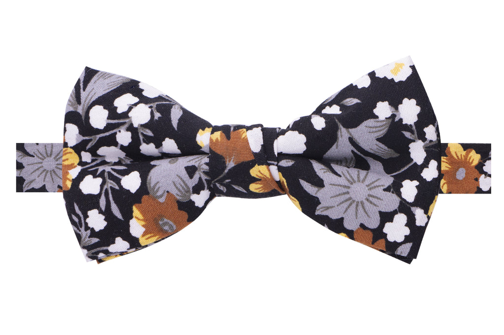Boys' Cotton Floral Bow Tie, Black/Mustard (Color F41)