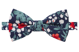 Boys' Cotton Floral Bow Tie, Blue/Red (Color F42)