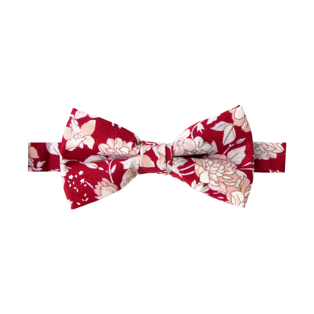Boys' Cotton Floral Pre-tied Bow Tie, Apple Red (Color F45)