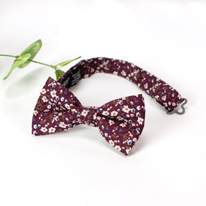 Boys' Cotton Floral Pre-tied Bow Tie, Wine (Color F47)